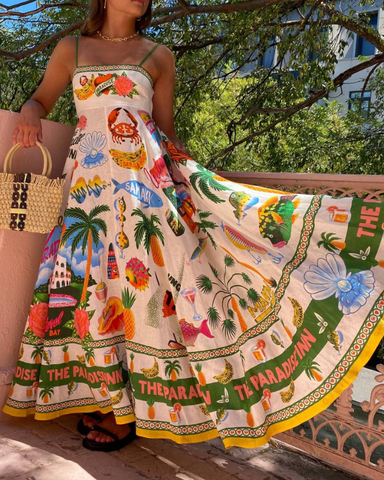 Vacation Graffiti Printed Sling Dress