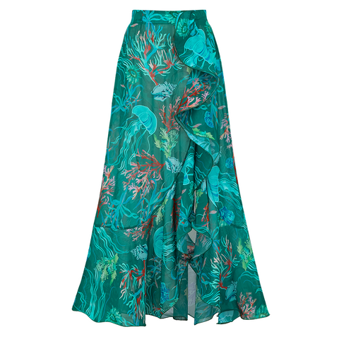 Removable Shoulder Strap Off Shoulder Marine Organism One Piece Swimsuit and Skirt