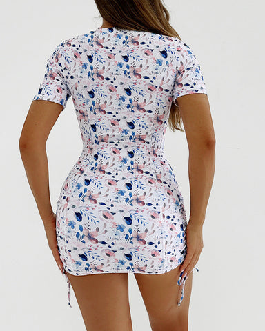 Women's Short Sleeve Swimsuit Zip One Piece Swimdress