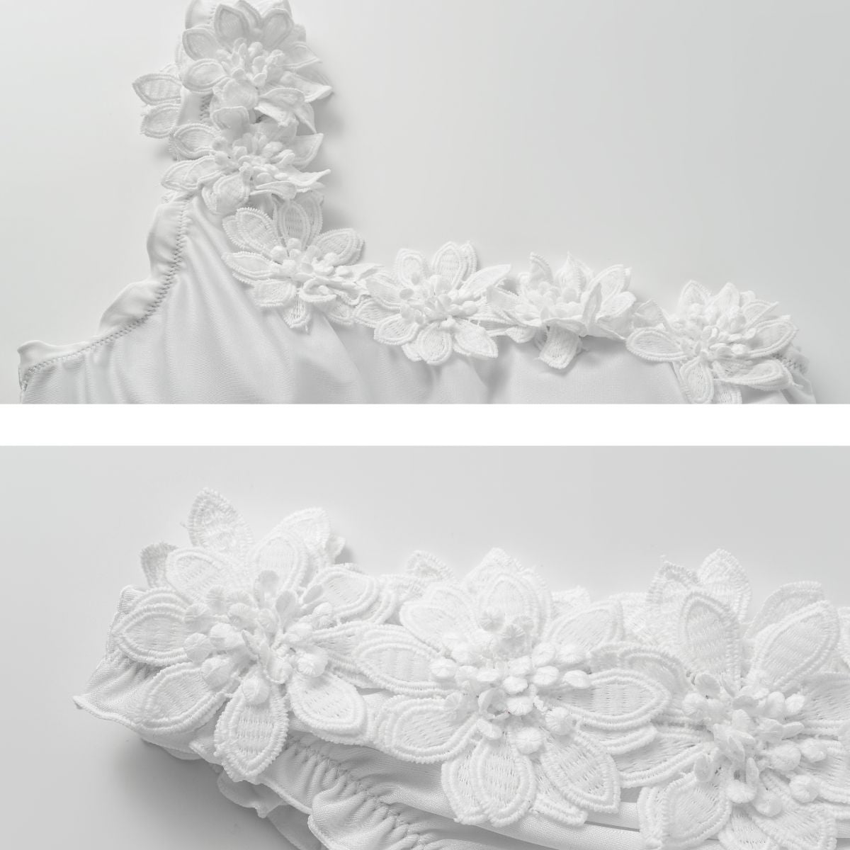 3D Flower One Shoulder White Bikini Swimsuit and Skirt Flaxmaker	