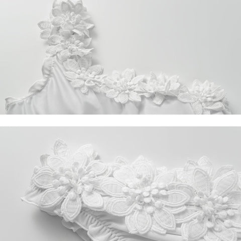 3D Flower One Shoulder White Bikini Swimsuit and Skirt Flaxmaker	