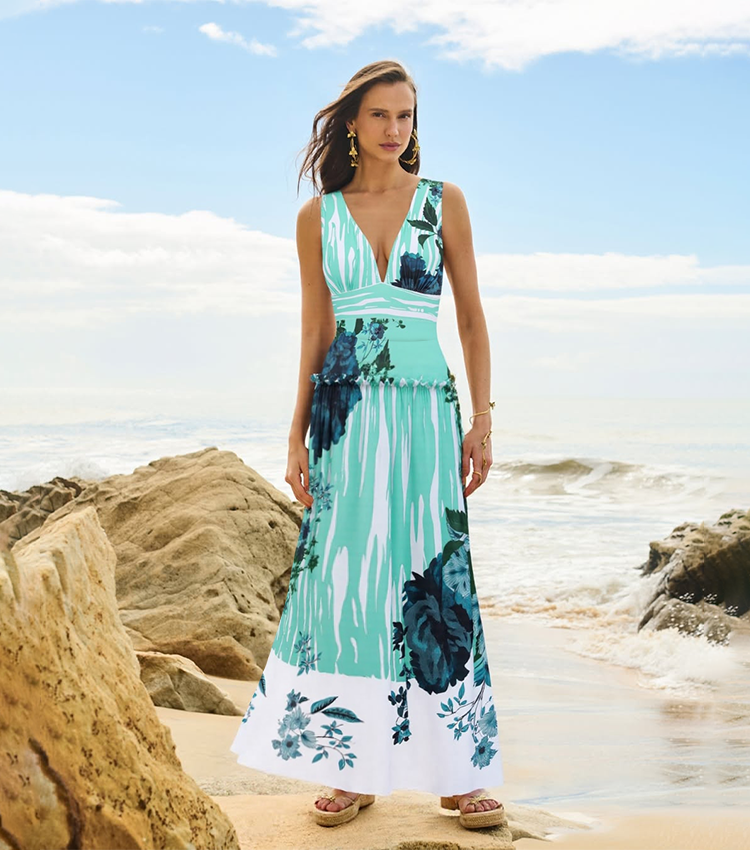 Blossom Print One Piece Swimsuit and Skirt	