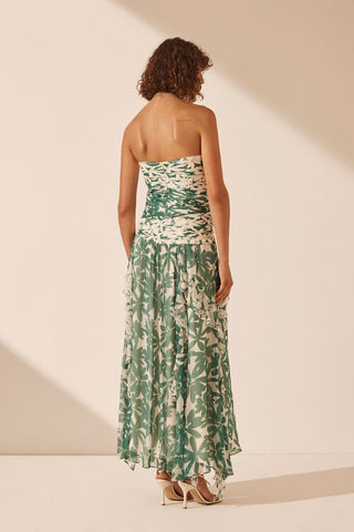 Bandeau Ruffle Printed Dress
