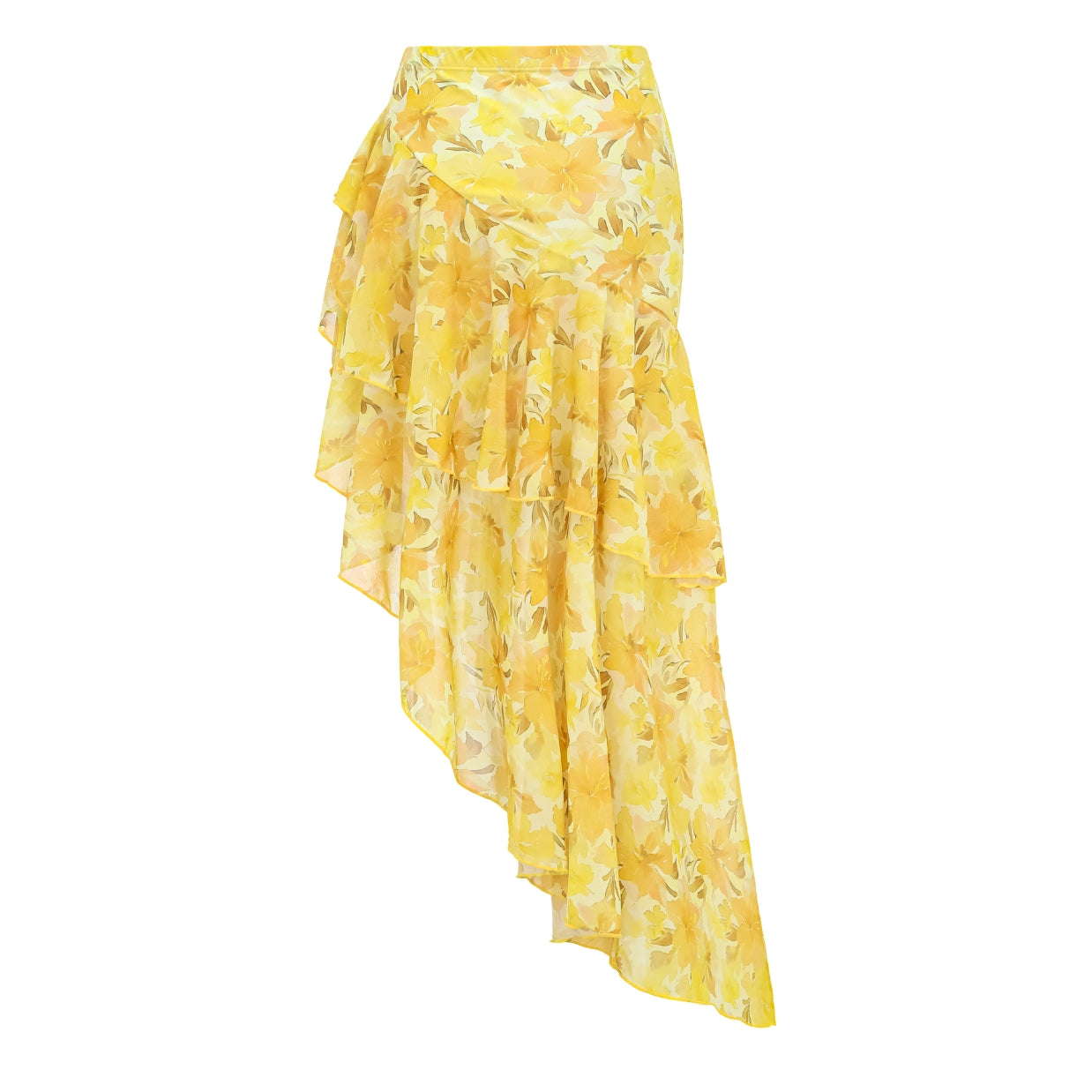 Appliques Yellow Lily Floral Print One Piece Swimsuit and Skirt	