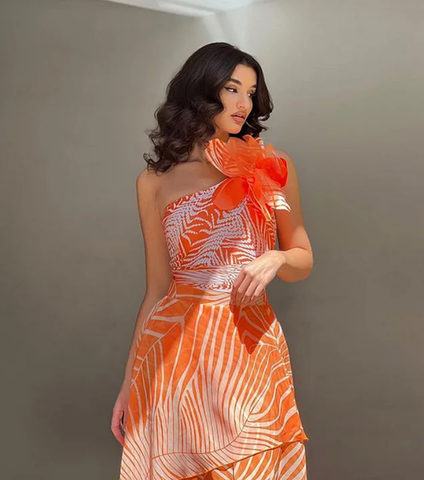 3D Flower Printed One Piece Swimsuit and Skirt