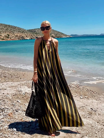 Halter Striped Print Maxi Dress