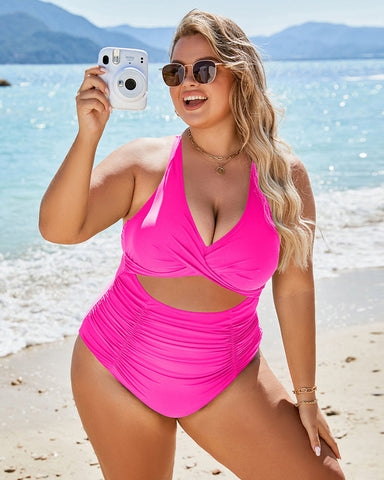 Ruched Cut Out Tummy Control One-Piece Swimsuit