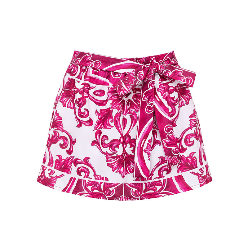 Sling Classic Majolica Series Pattern Print One Piece Swimsuit and Skirt or Shorts	