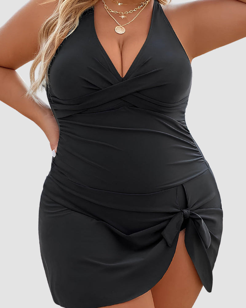 Plus Size Tummy Control Knot Detailed Swimdress