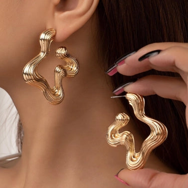 Metal Texture Geometric Irregular Earrings