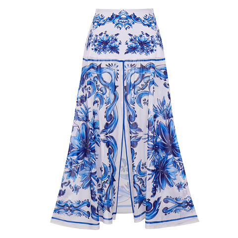 V Neck Majolica Print One Piece Swimsuit and Skirt or Pants