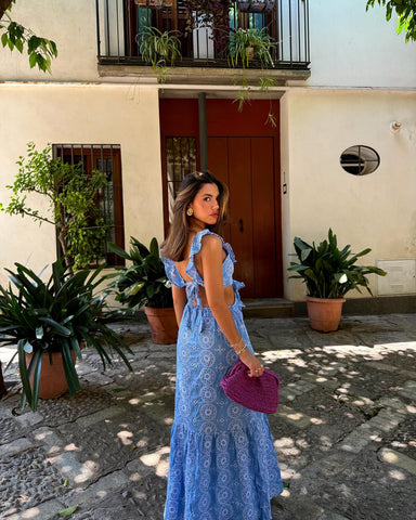 Ruffle Lace Up Backless Dress