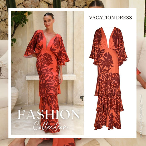 Ruffle Dolman Sleeve Printed Dress