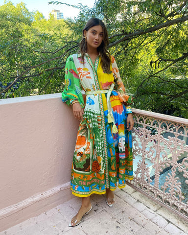Netted Lantern Graffiti Printed Dress