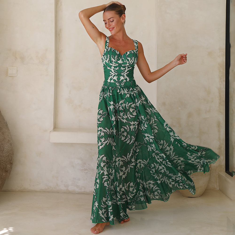 Sling Underwired Shirring Printed One Piece Swimsuit and Skirt	