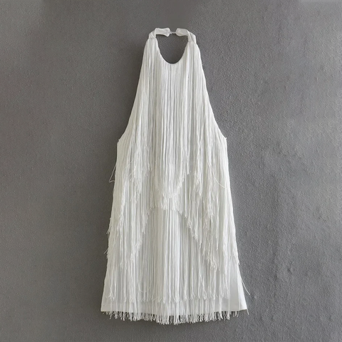 Backless Halter Tassel Mini Dress