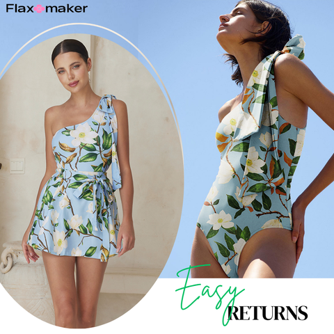 Magnolia Printed One Shoulder One Piece Swimsuit and Skirt