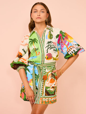 Fashion Vacation Lace up Printed Mini Dress