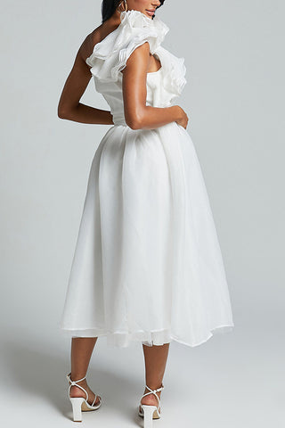 Oblique Shoulder Ruffle Dress