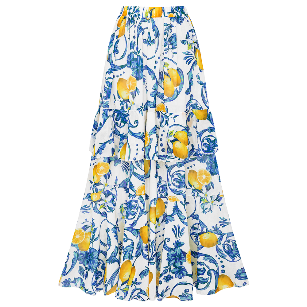 Lemon Print Tie-shoulder One Piece purple or Skirt Flaxmaker	