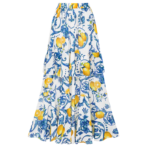Lemon Print Tie-shoulder One Piece purple or Skirt Flaxmaker	