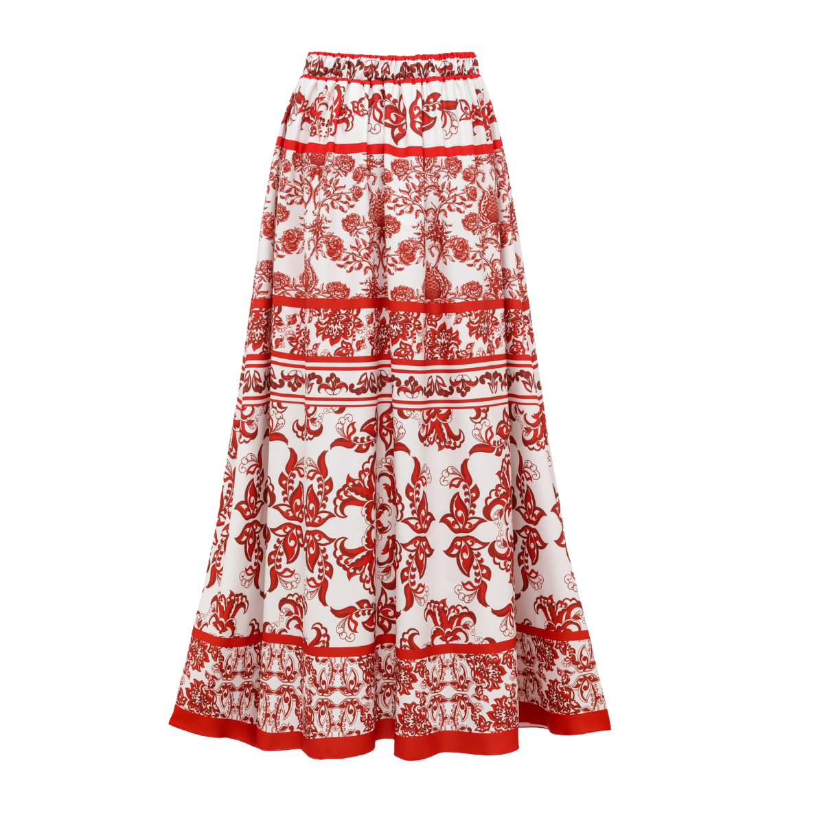 Red Flower Totem Pattern Print Bikini and Skirt	