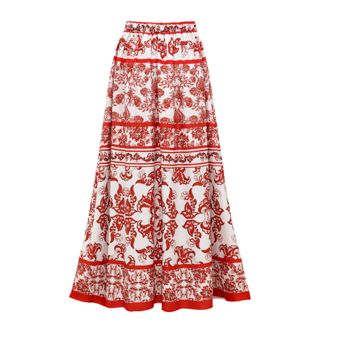 Red Flower Totem Pattern Print Bikini and Skirt	
