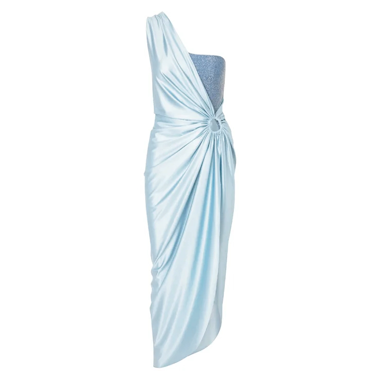 Pearl Shoulder Strap Cutout Shiny Texture One Piece Swimsuit