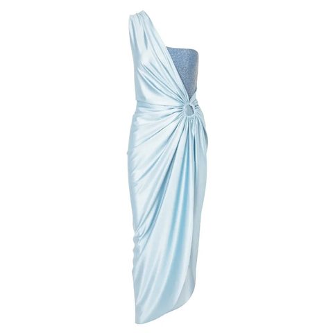 Pearl Shoulder Strap Cutout Shiny Texture One Piece Swimsuit
