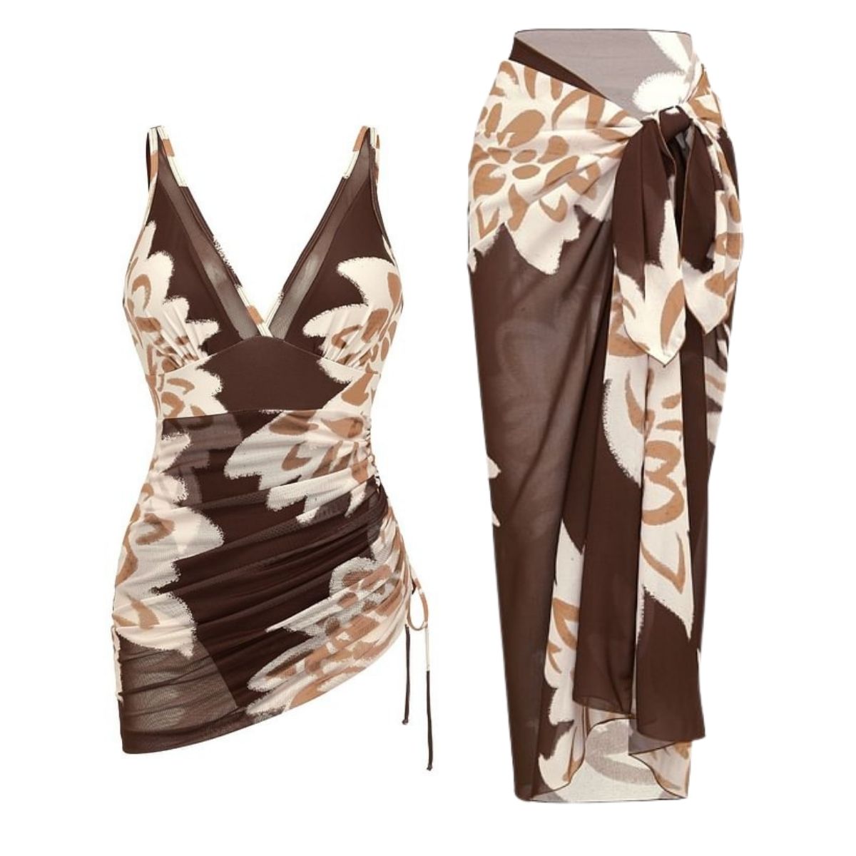 Mesh Sheer Sarong Wraps Bathing Suit One Piece	