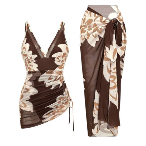 Mesh Sheer Sarong Wraps Bathing Suit One Piece	