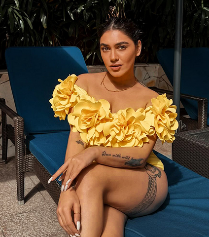 3D Flowers Decor One Piece Swimsuit and Skirt