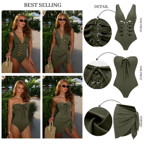 Cutout V Neck Flash Swimsuit Set(s)	