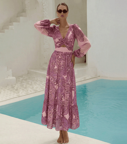 Long Sleeves Cut Out Paisley Print Swimsuit Set(s)