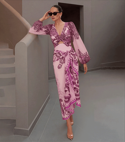 Long Sleeves Cut Out Paisley Print Swimsuit Set(s)