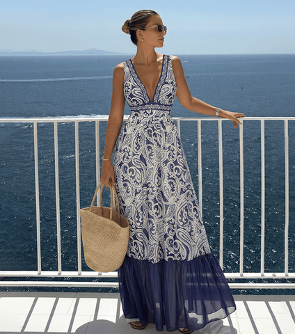 V Neck Blue Paisley Print Swimsuit Set(s)