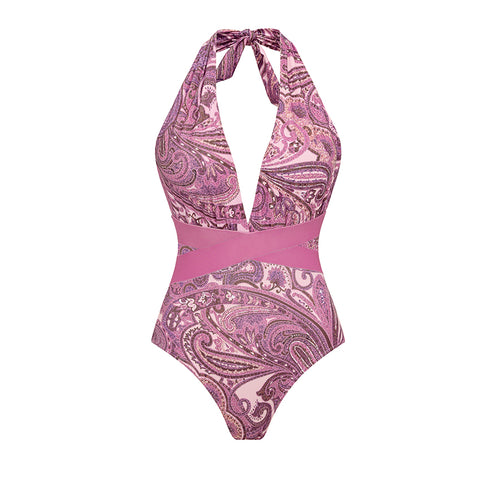 Halter Neck Purple Paisley Print Swimsuit Set(s)