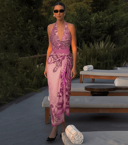 Halter Neck Purple Paisley Print Swimsuit Set(s)
