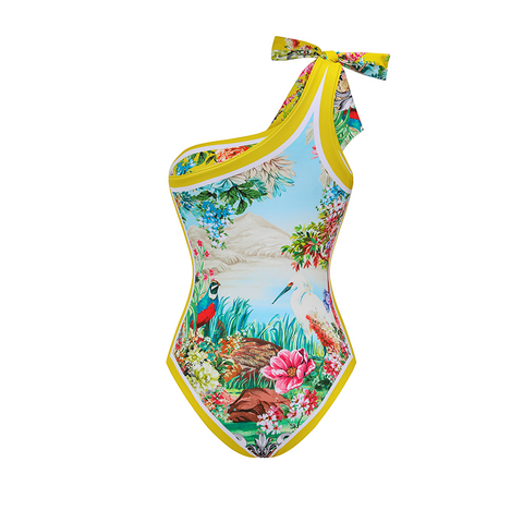 Reversible One Shoulder Bougainvillea Print Swimsuit Set(s)