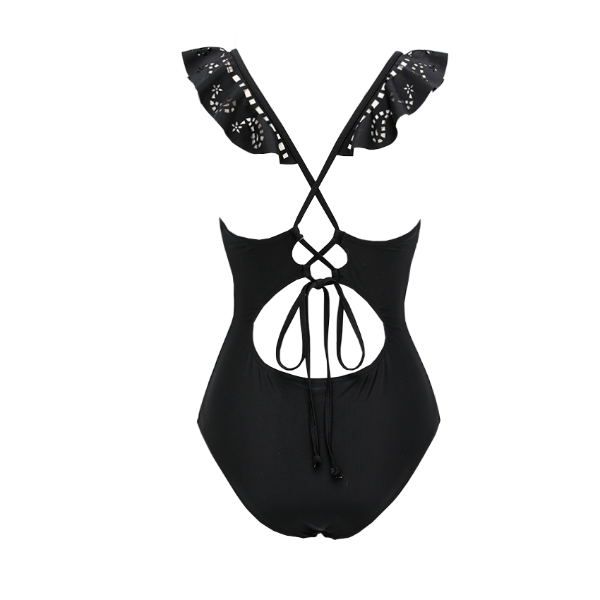 Black Ruffle Laser Cut Swimsuit Set(s)	