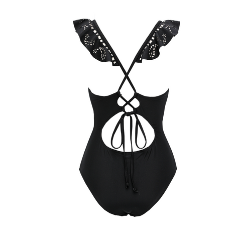 Black Ruffle Laser Cut Swimsuit Set(s)	