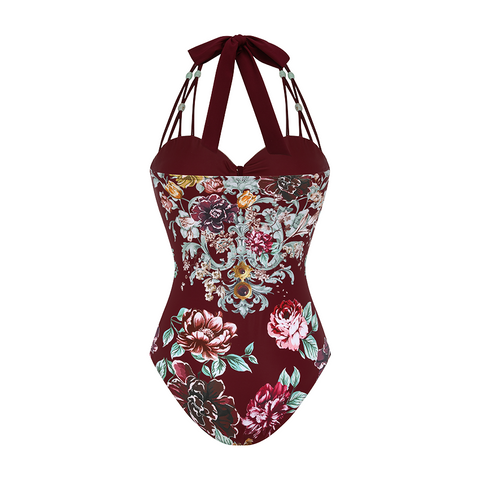 Neckband Peony Print Swimsuit Set(s)	