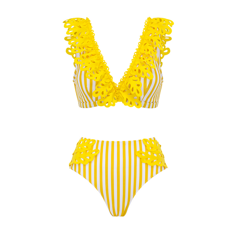 V-neck Yellow Stripes Swimsuit Set(s)