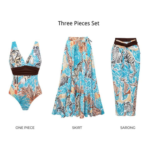 V Neck Animal Print Swimsuit Set(s)	