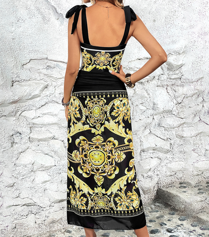 Reversible Tie-shoulder One Piece Swimsuit and Sarong