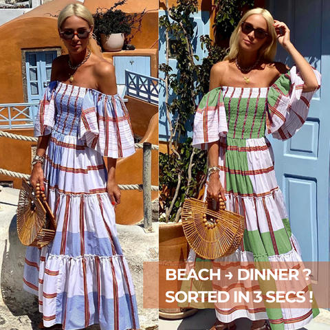 Bandeau Ruffle Striped Printed Dress