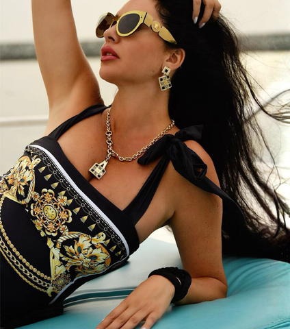 Reversible Tie-shoulder One Piece Swimsuit and Sarong