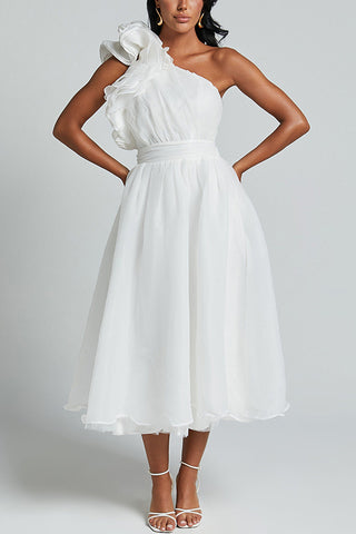 Oblique Shoulder Ruffle Dress