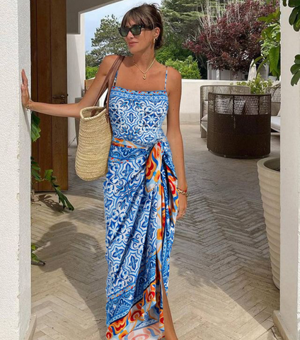 Printed One Piece Swimsuit and sarong