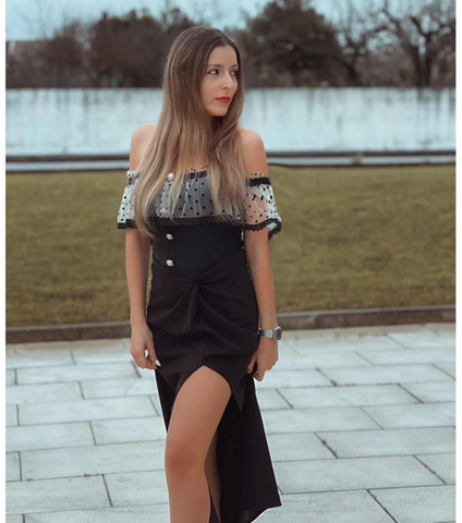 Off Shoulder Ruffle Dot Printed One Piece Swimsuit and Skirt